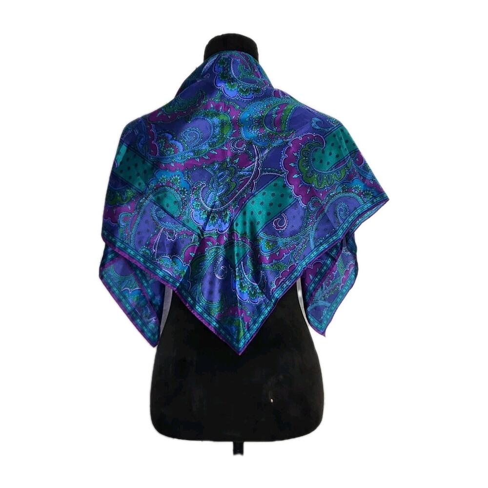 Unbranded Vintage Silk Scarf Multicolor Paisley Print Rolled Edge 32"×30"